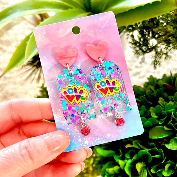 Lisa Frank Love Sticker Earrings - Picture 2 of 4